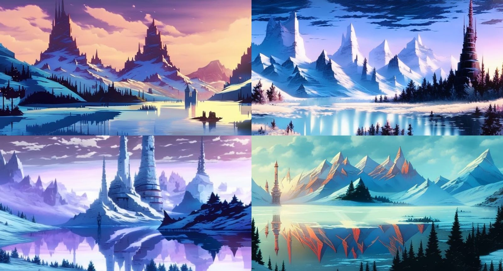 Frozen Lake Tower: Acrylic Painting Masterpiece