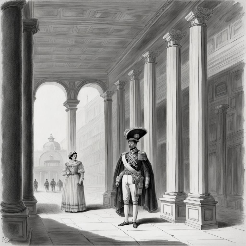 Mexican Officer and Woman in Traditional Costume