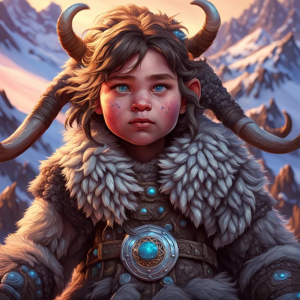 Barbarian Cutie on Woolly Mammoth, Art Nouveau Portrait