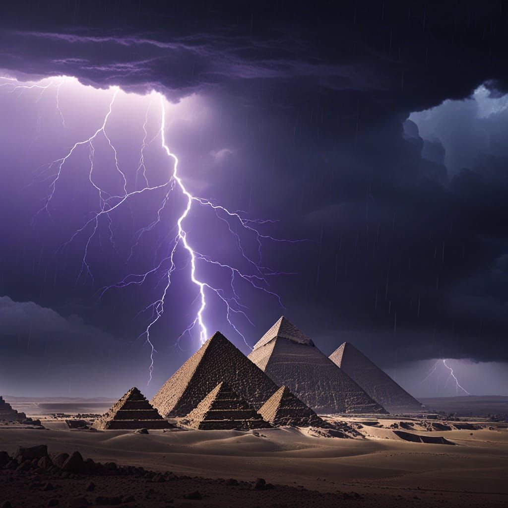 Egyptian Pyramids Struck by Lightning: Cinematic Storm