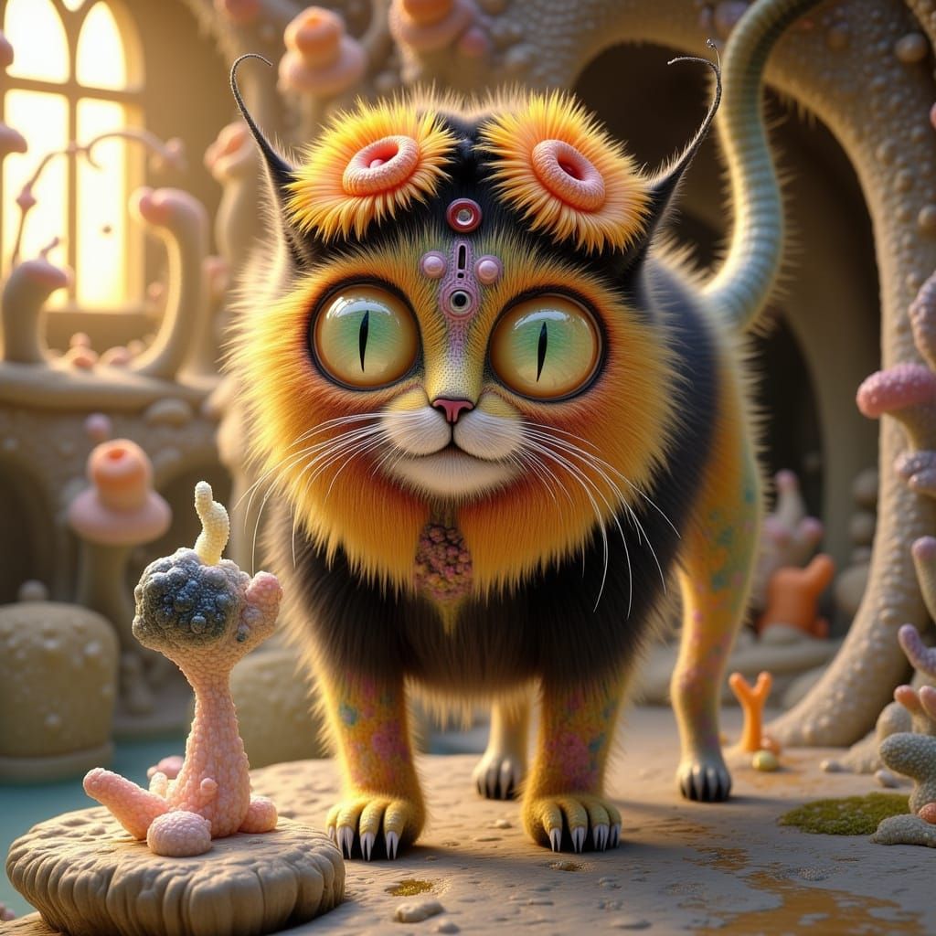 Bioluminescent Cave with Glowing Flora and Fauna