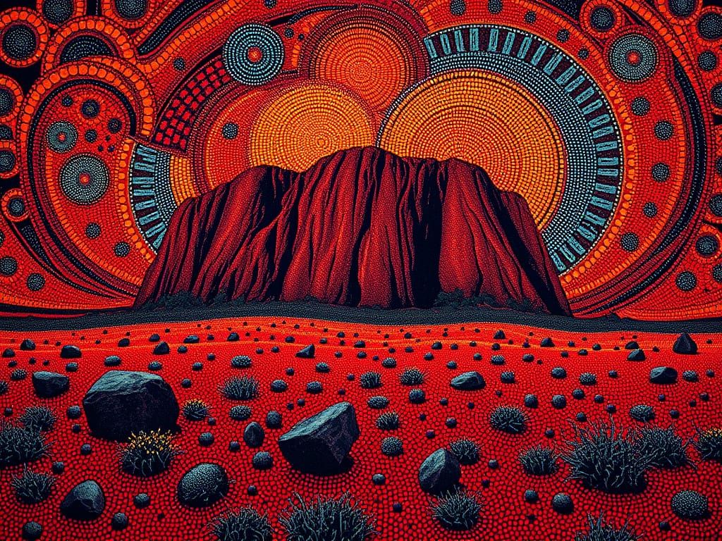 Australian Aboriginal art dot painting Uluru