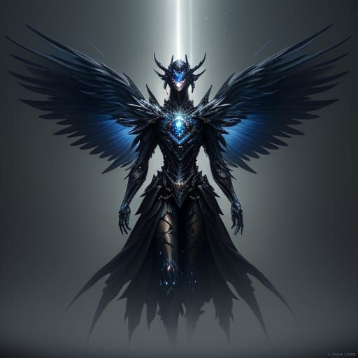 Angel-Mech Hybrid Radiates Ethereal Light in Futuristic Land...