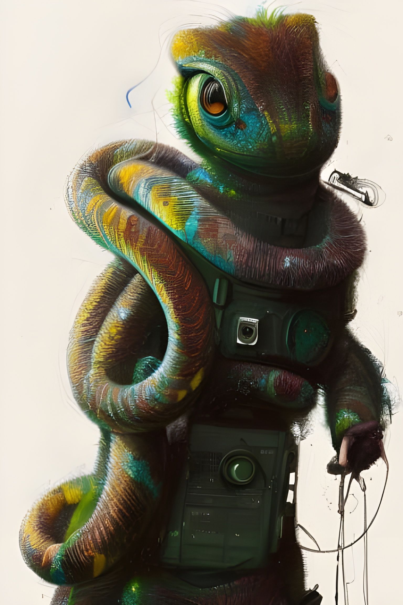 Fluffy Intergalactic Snake Humanoid Portrait in Biopunk Styl...