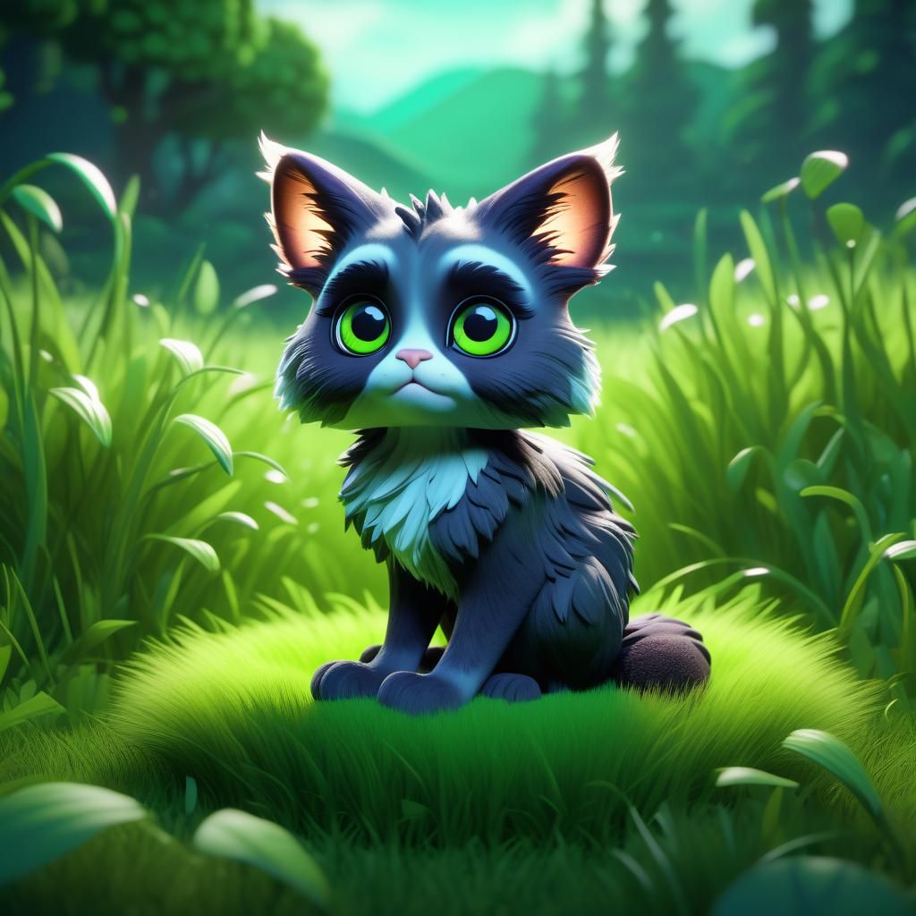 Furry Creature in Lush Field, Fantasy Digital Art