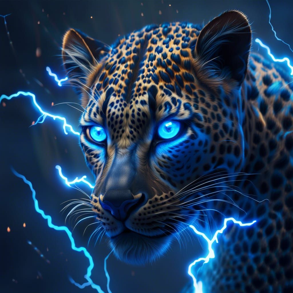 Leopard with Lightning Eyes and Blue Aura