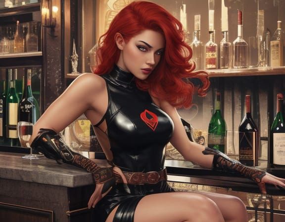 Confident Red-Headed Warrior in Gothic Chic Attire