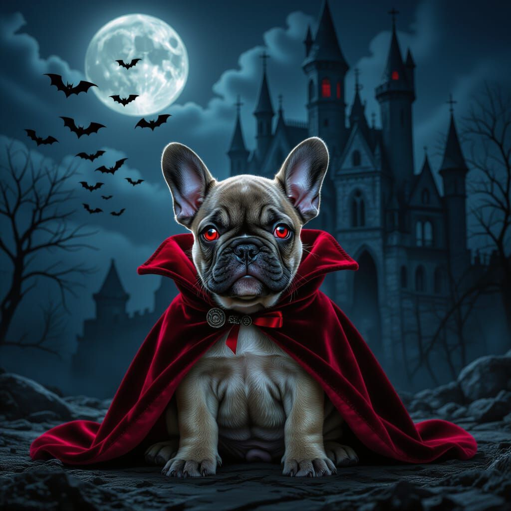French Bulldog Vampire Puppy at Haunted Castle