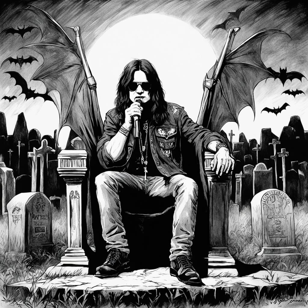 Ozzy Osbourne Bat Wings Fanart in Graveyard