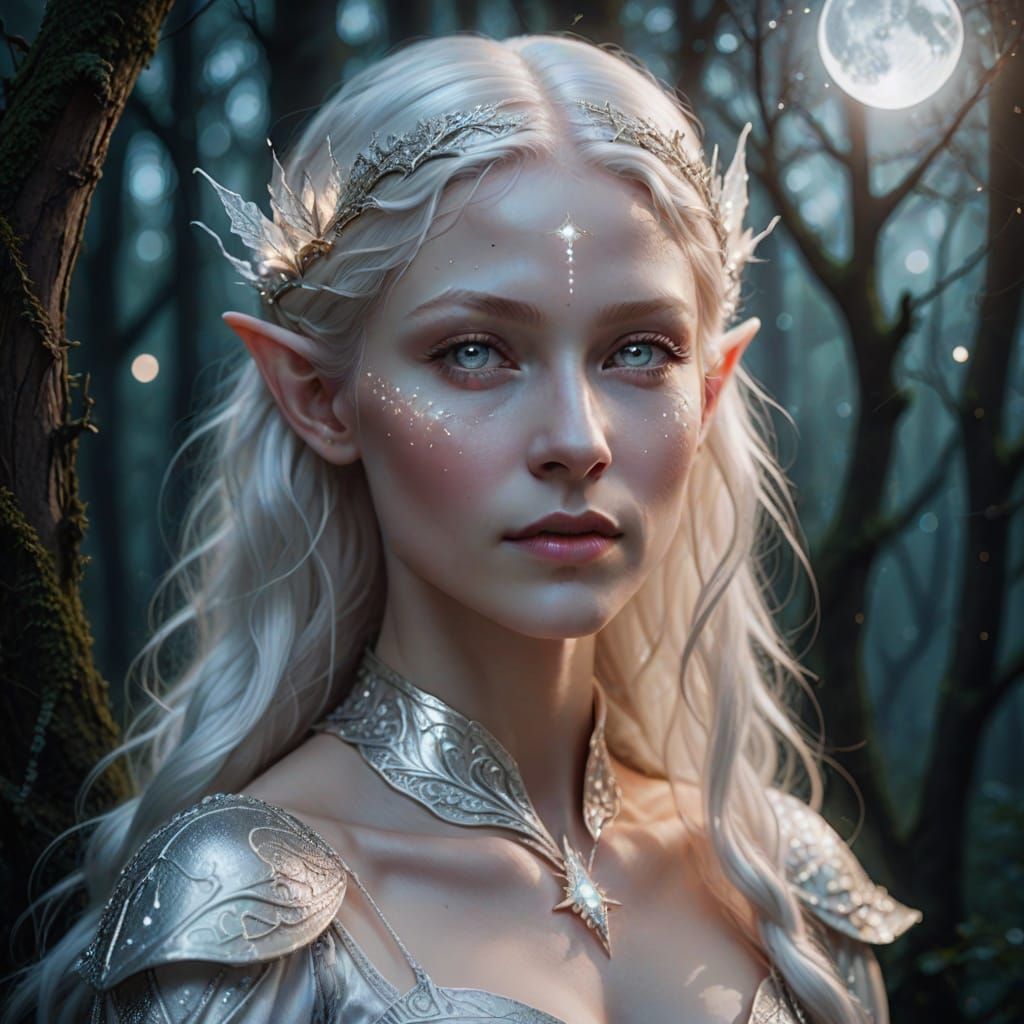 Ethereal Albino Elf Maiden with Starlight Eyes