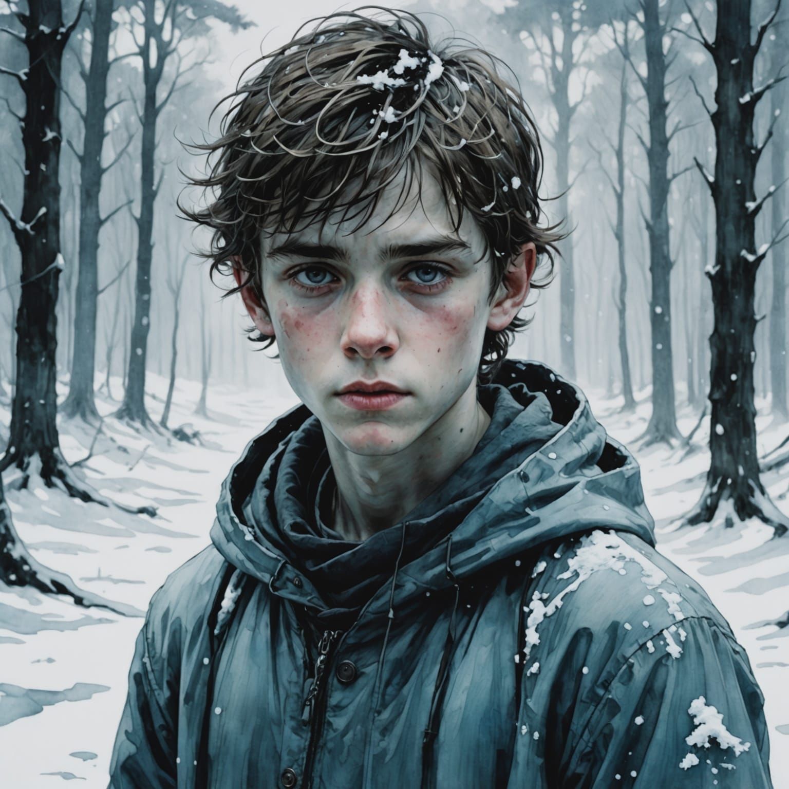 Ethereal Winter Boy in an Eldritch Forest