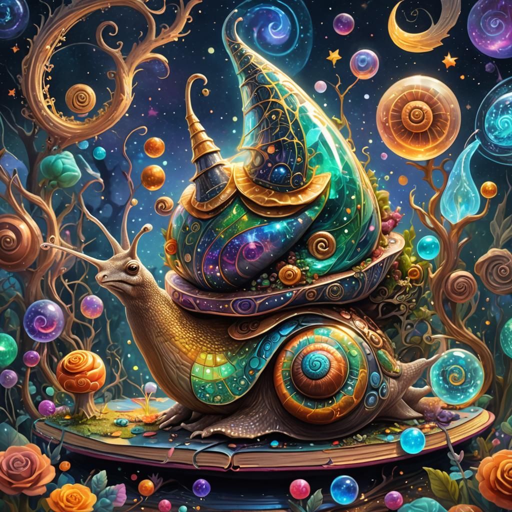 Magic Snail Witch Casting Spells in Astral Art