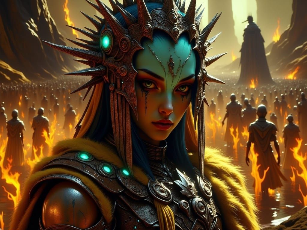 Sci-Fi Royal Guard in Amber and Teal Kingdom