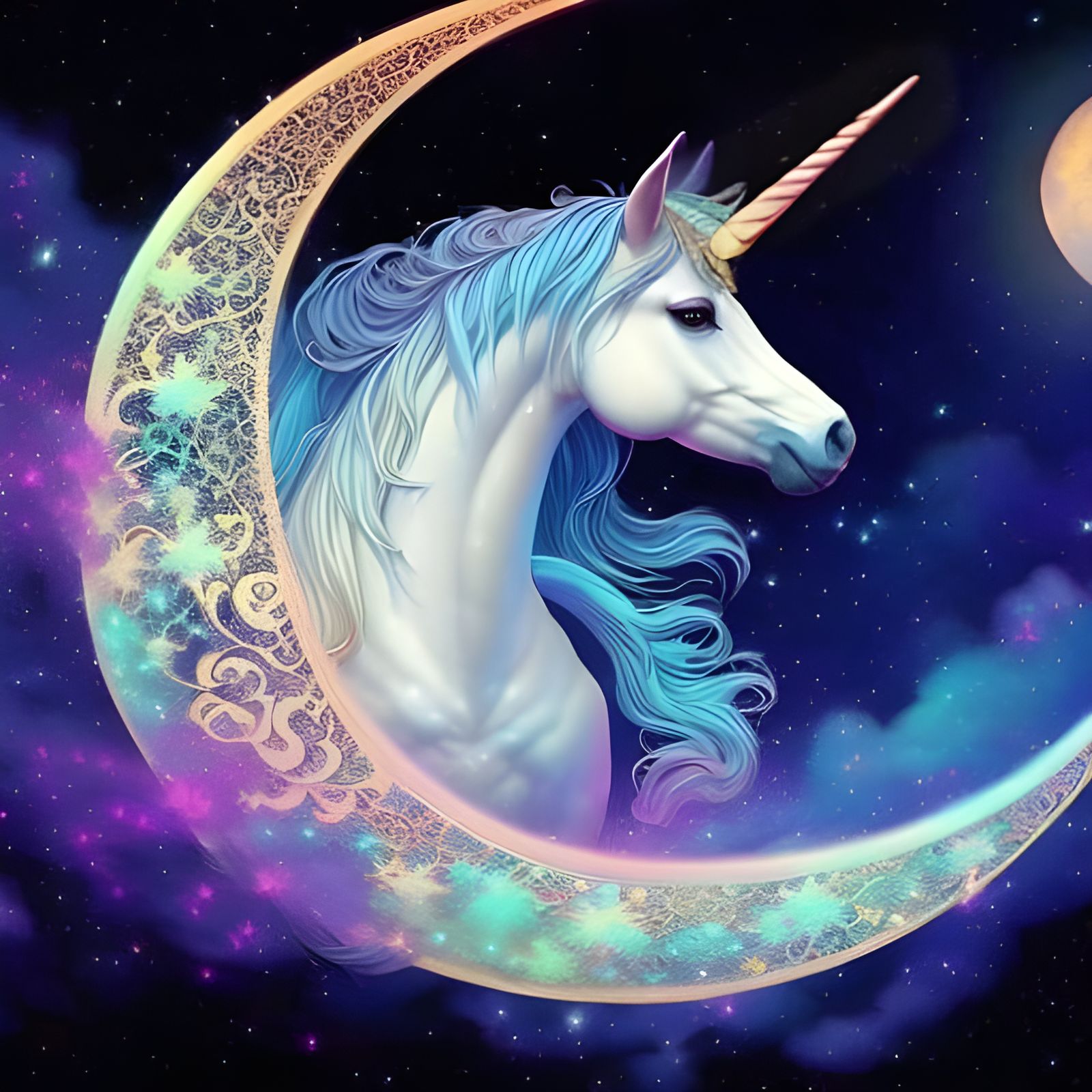 Glowing Celestial Unicorn of the Moon Illustration