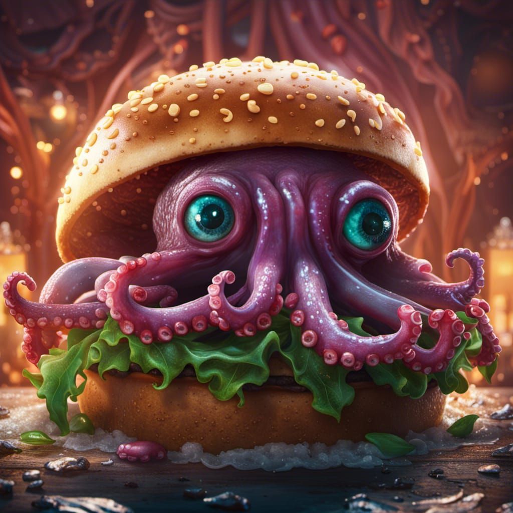 Cthulhu Octopus Peeks Out of Hamburger