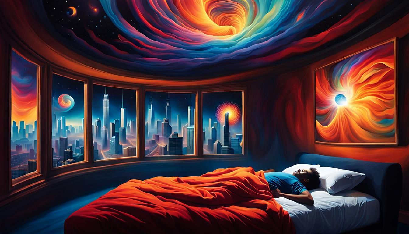 Surreal Dreamscape: Person Asleep in Distorted Time
