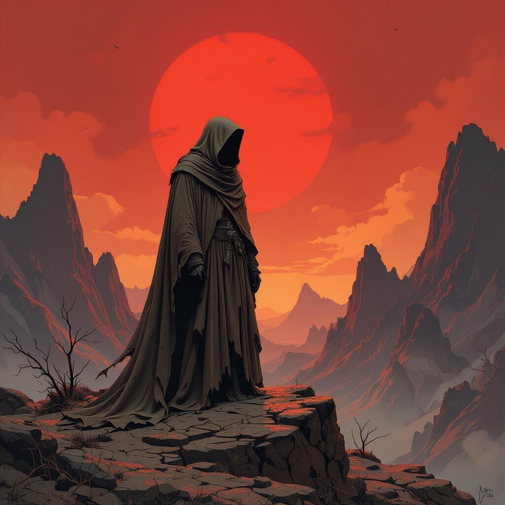 Dark Fantasy Figure on Rocky Outcrop