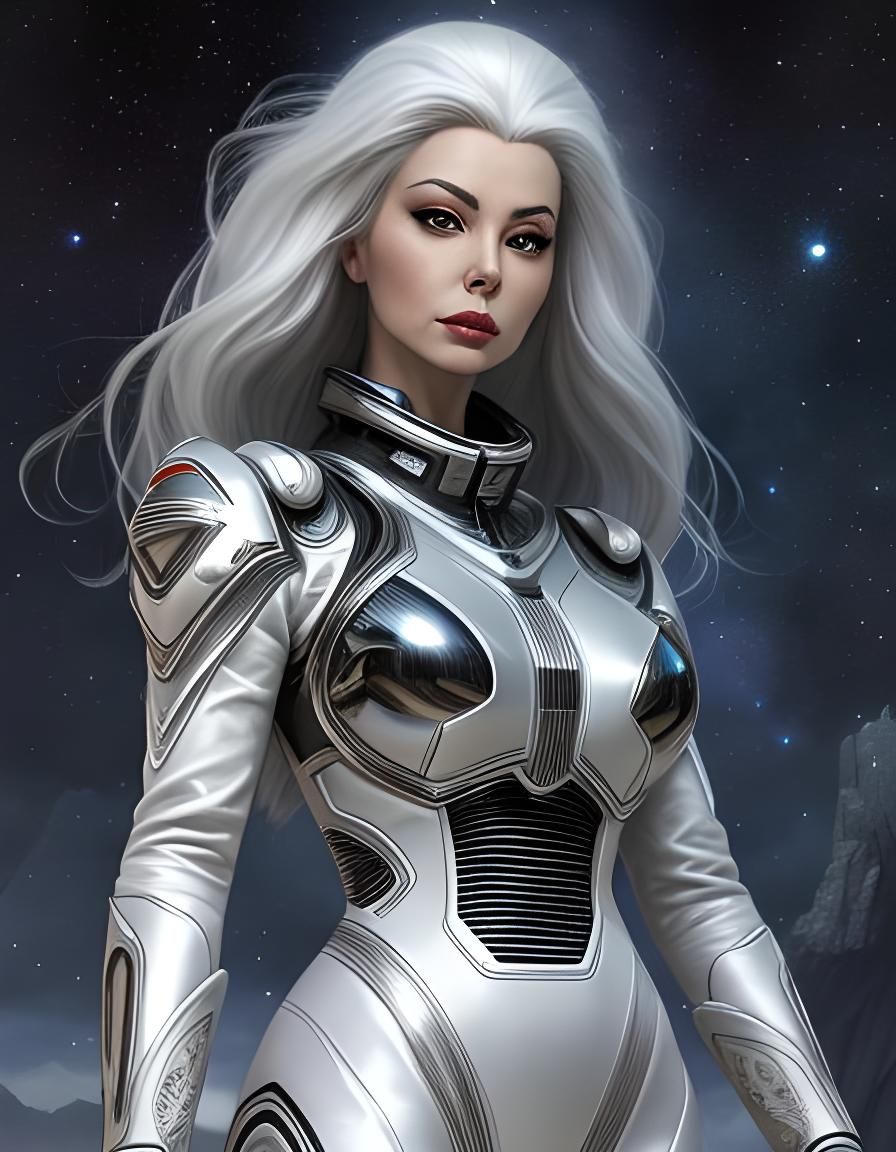 Platinum Woman in Retro Sci-Fi Spacesuit