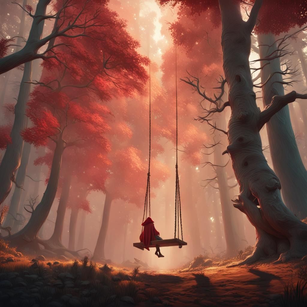 Whimsical Forest Scene with Wolf and Girl