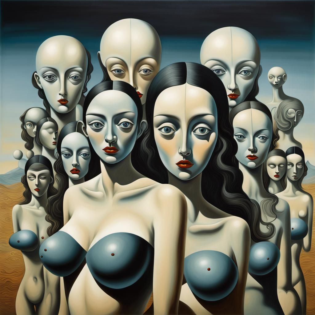 Surreal Rubber Women in Dreamscape Painting