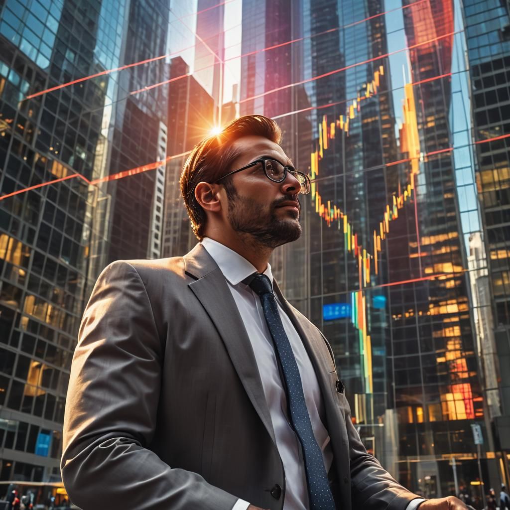 Rising Stock Market Graph on Skyscraper Screen