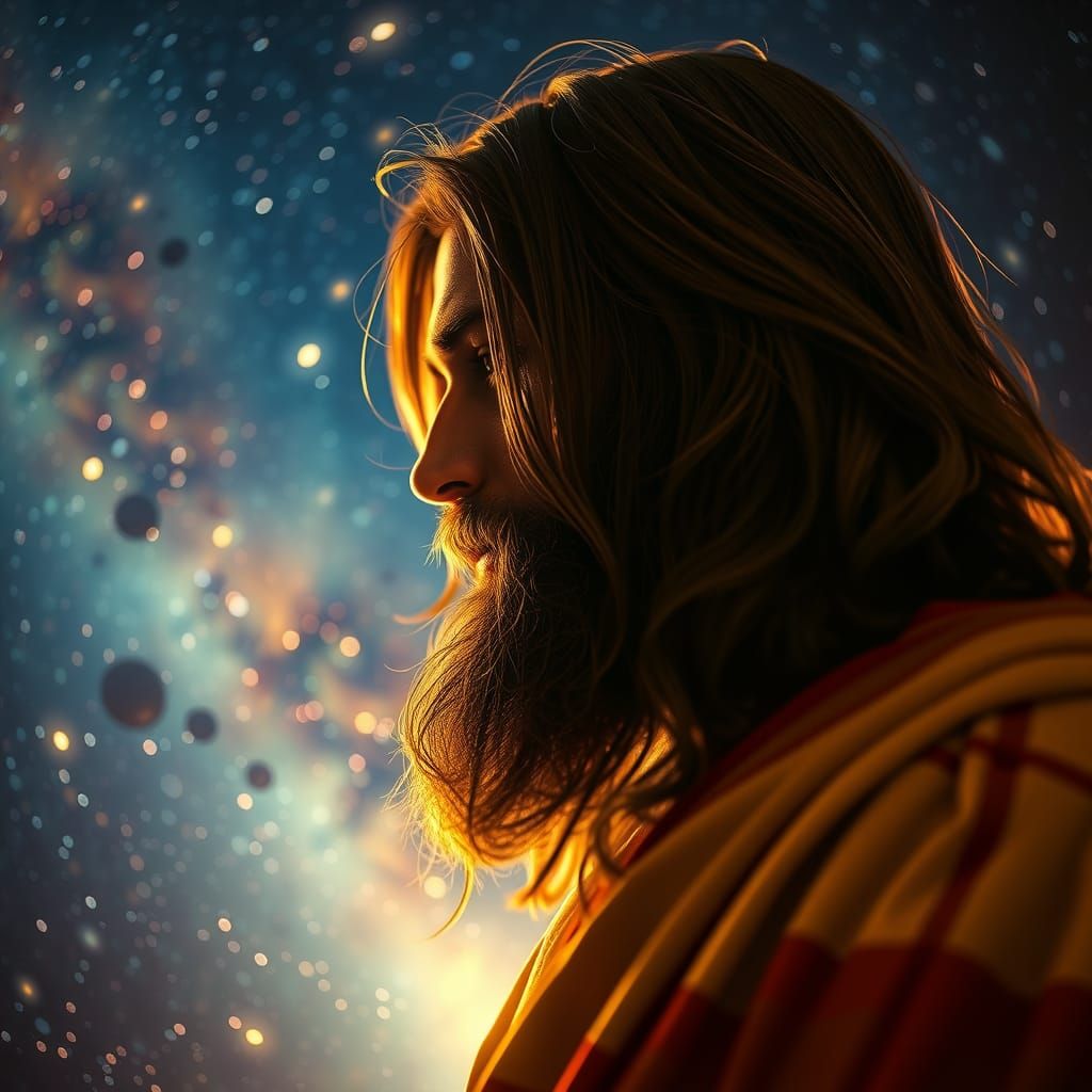 Jesus Christ Merging with Starry Cosmos