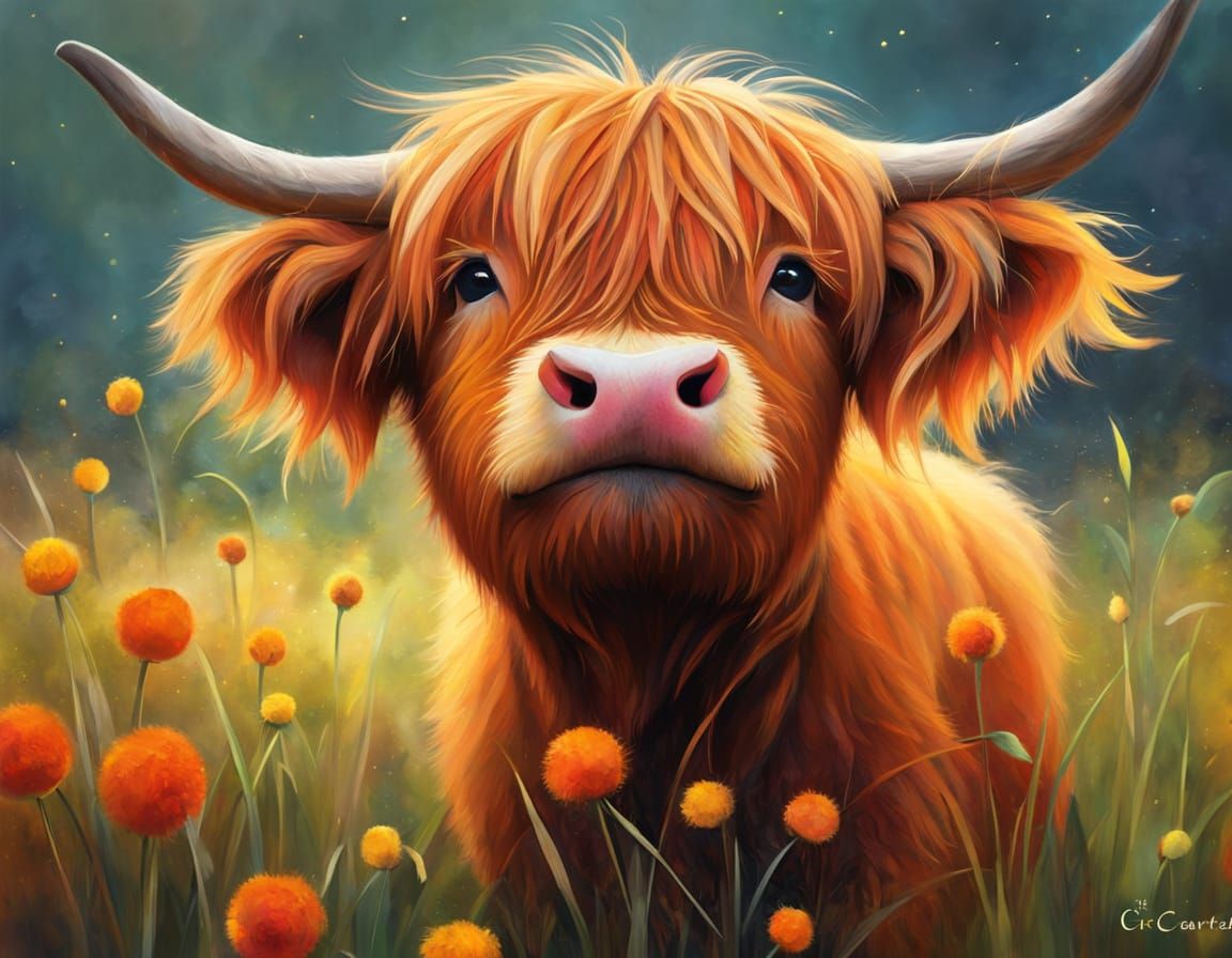 Sleepy Highland Cows in Whimsical Warmth