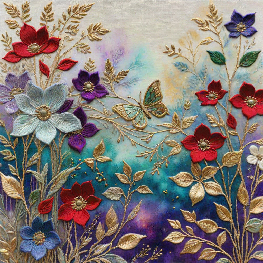 Whimsical Antique Embroidery in Vibrant Hues