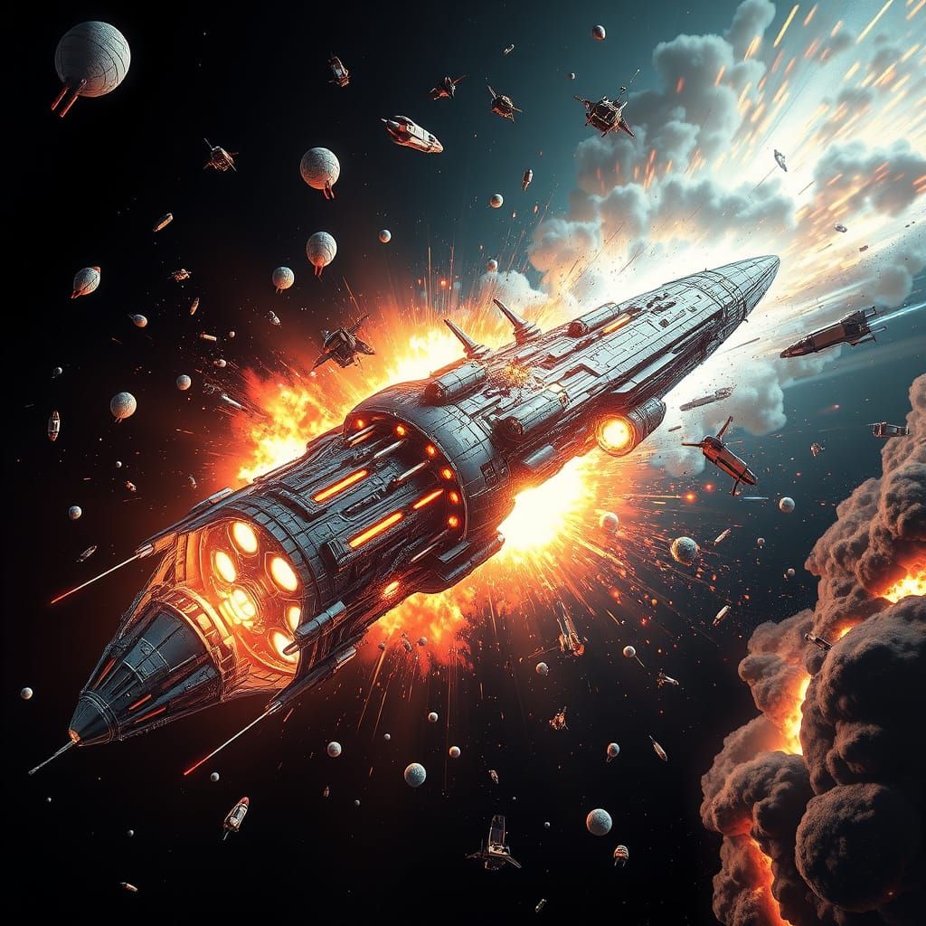 Intricately Detailed Spaceship Explodes in Slow-Motion Cinem...