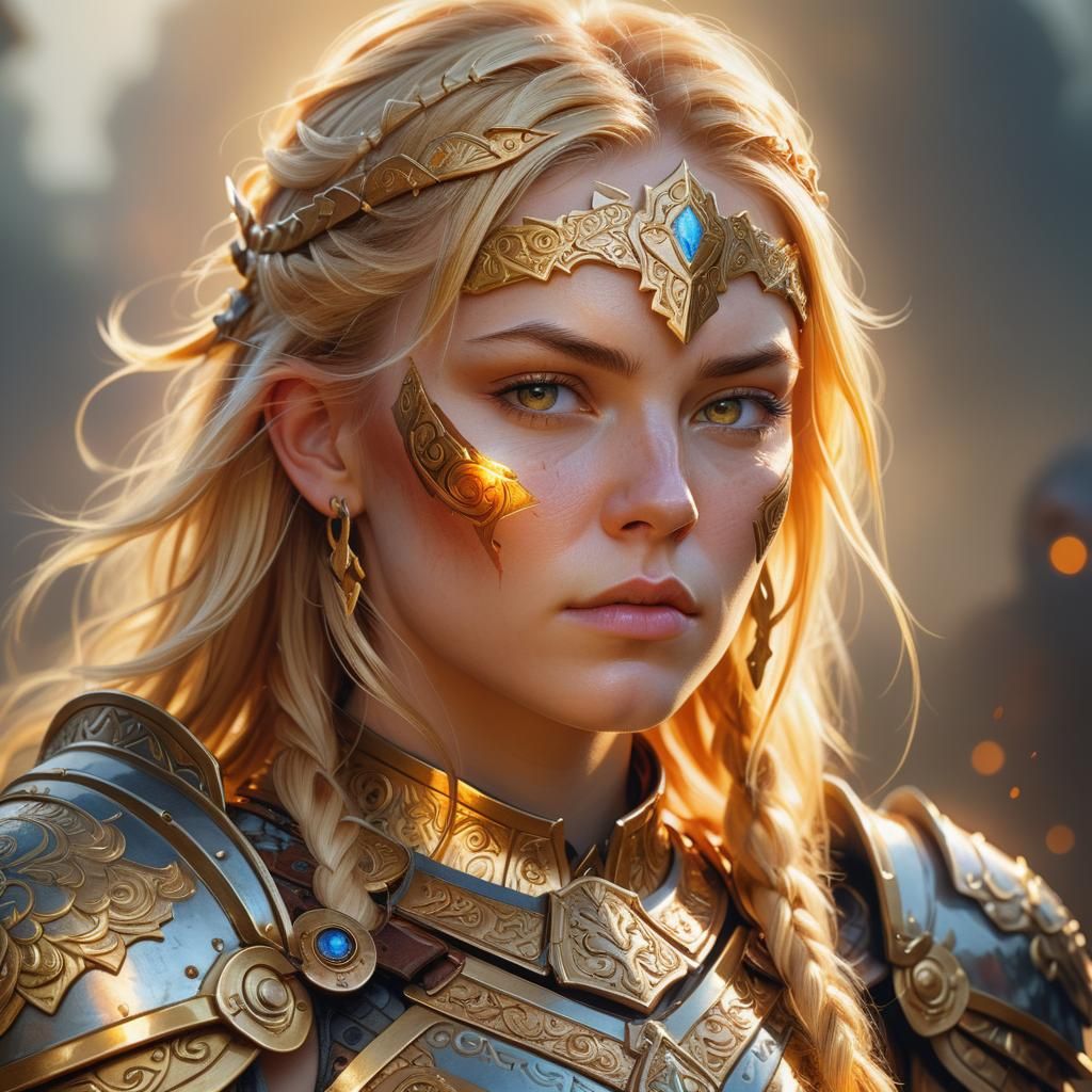 Ornate Female Warrior Portrait with Dynamic Lighting