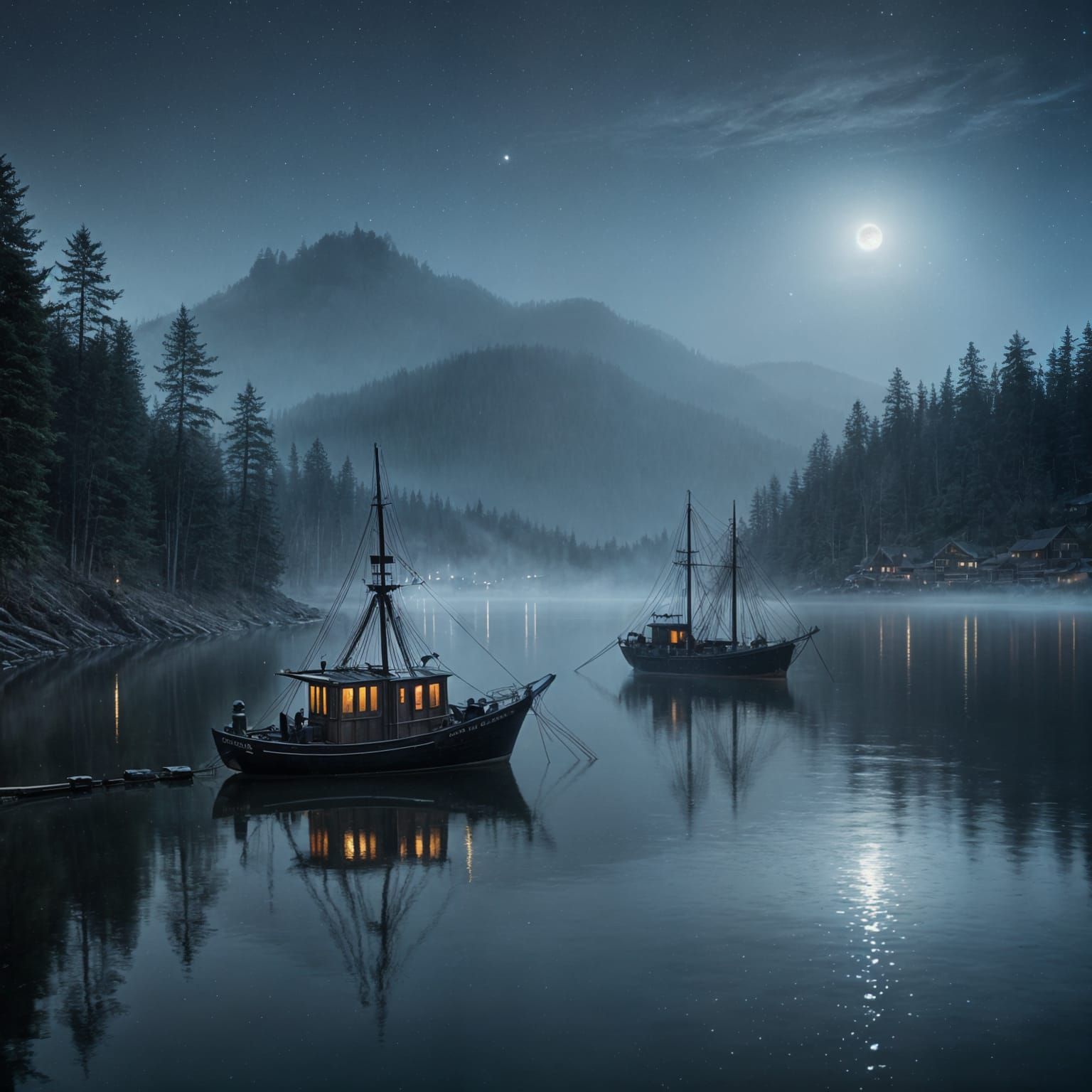 Misty Moonlit Harbor: A Tonalist Nocturne