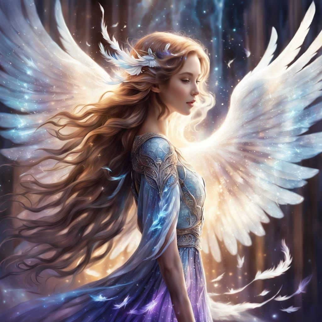 Glowing Girl Emerges with Majestic Phoenix Wings in Ethereal...