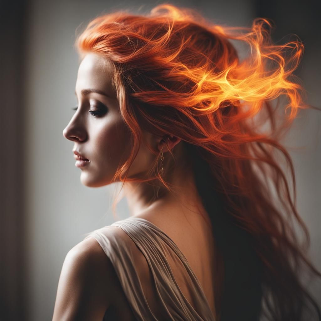 Ethereal Dancer with Hair of Light and Fire