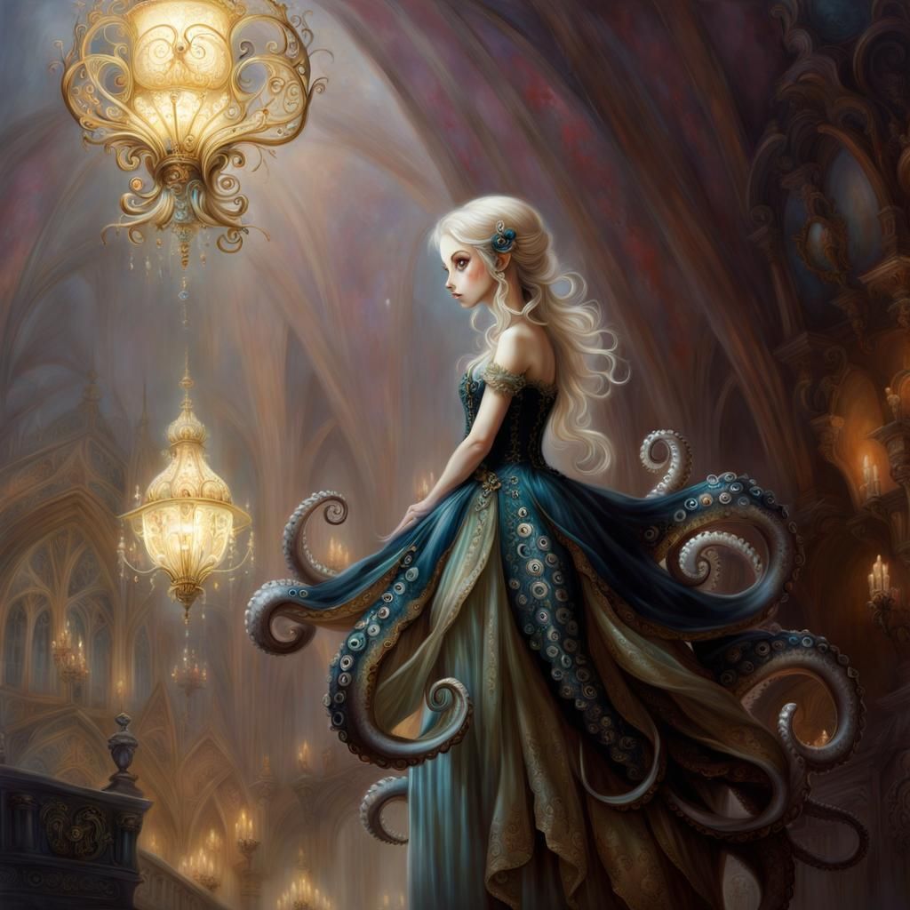 Gothic Baroque Octopus with Reflective Eyes