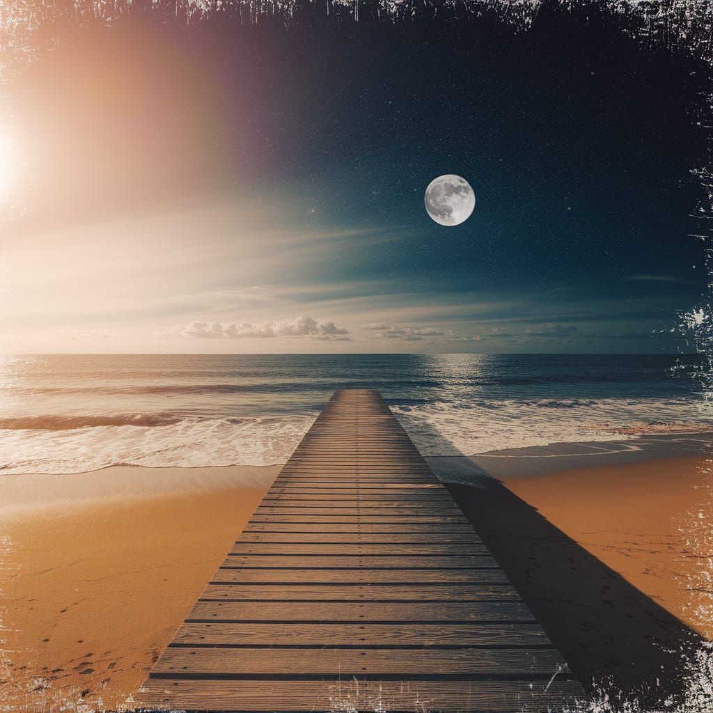 Day Meets Night: A Digital Art Beach Scene