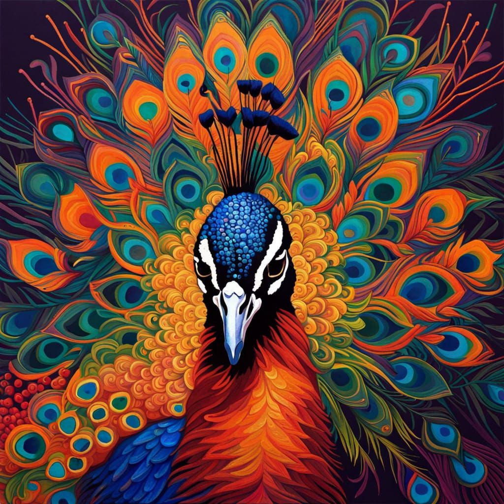 Bold Abstract Peacock with Complementary Colors