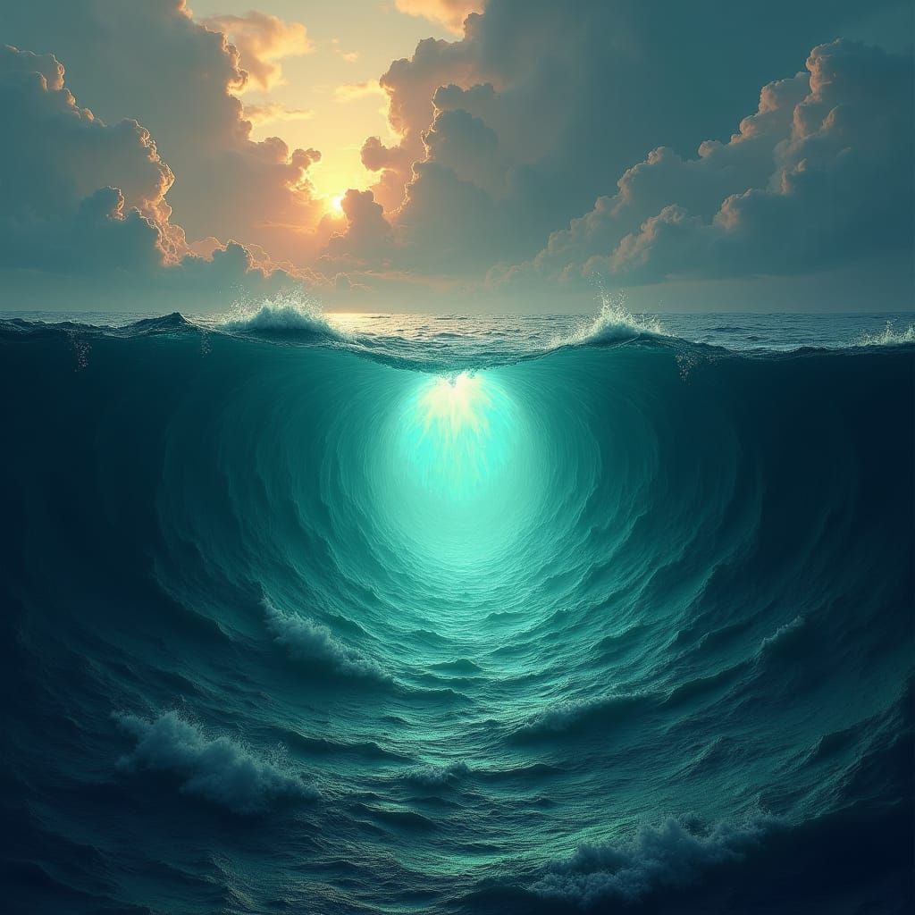 Ocean Split Revealing Bioluminescent Abyss