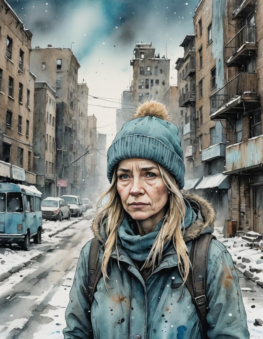 Post-Apocalyptic Cityscape in Grungy Winter Wonderland