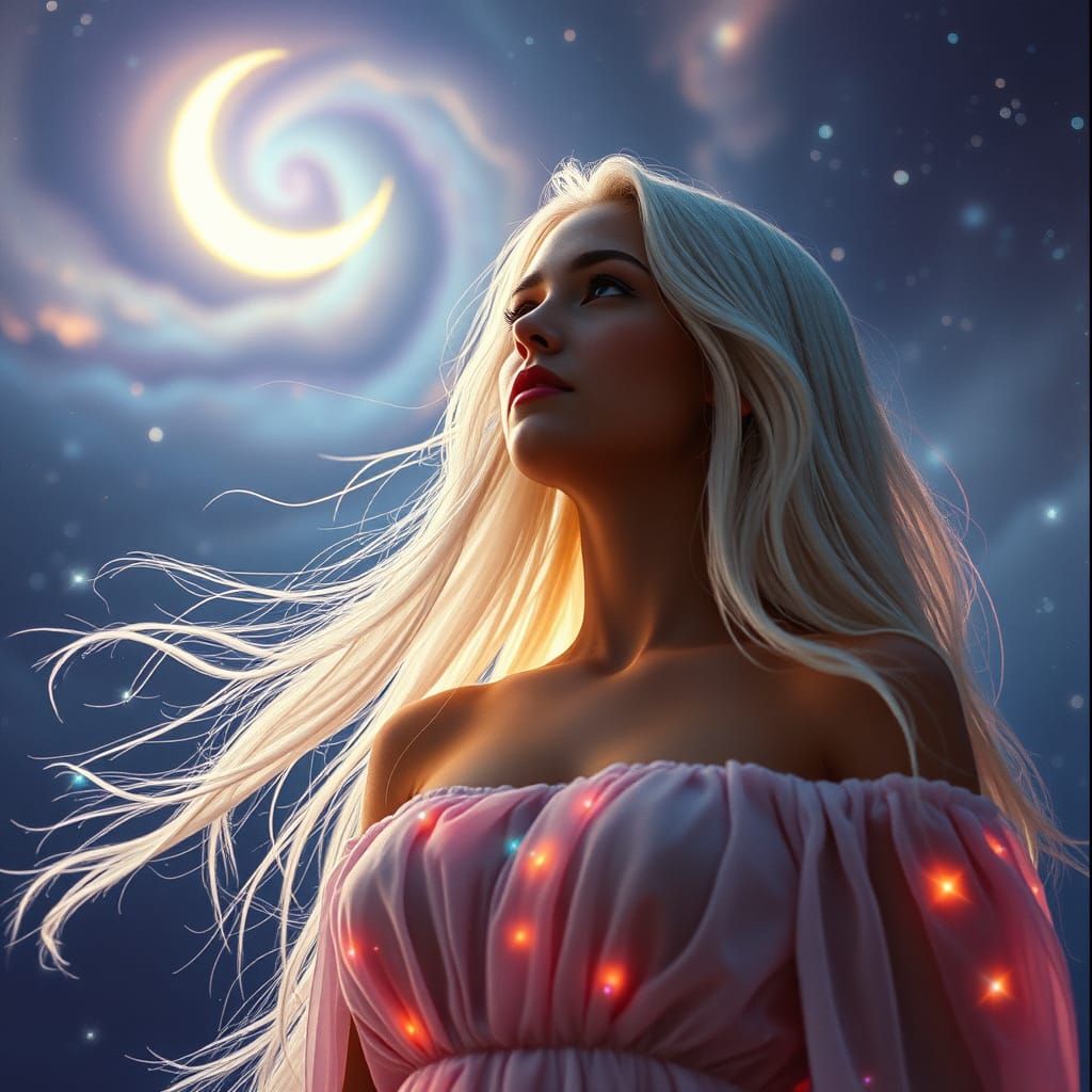 Goddess of Cosmic Creation in Vibrant Nebula