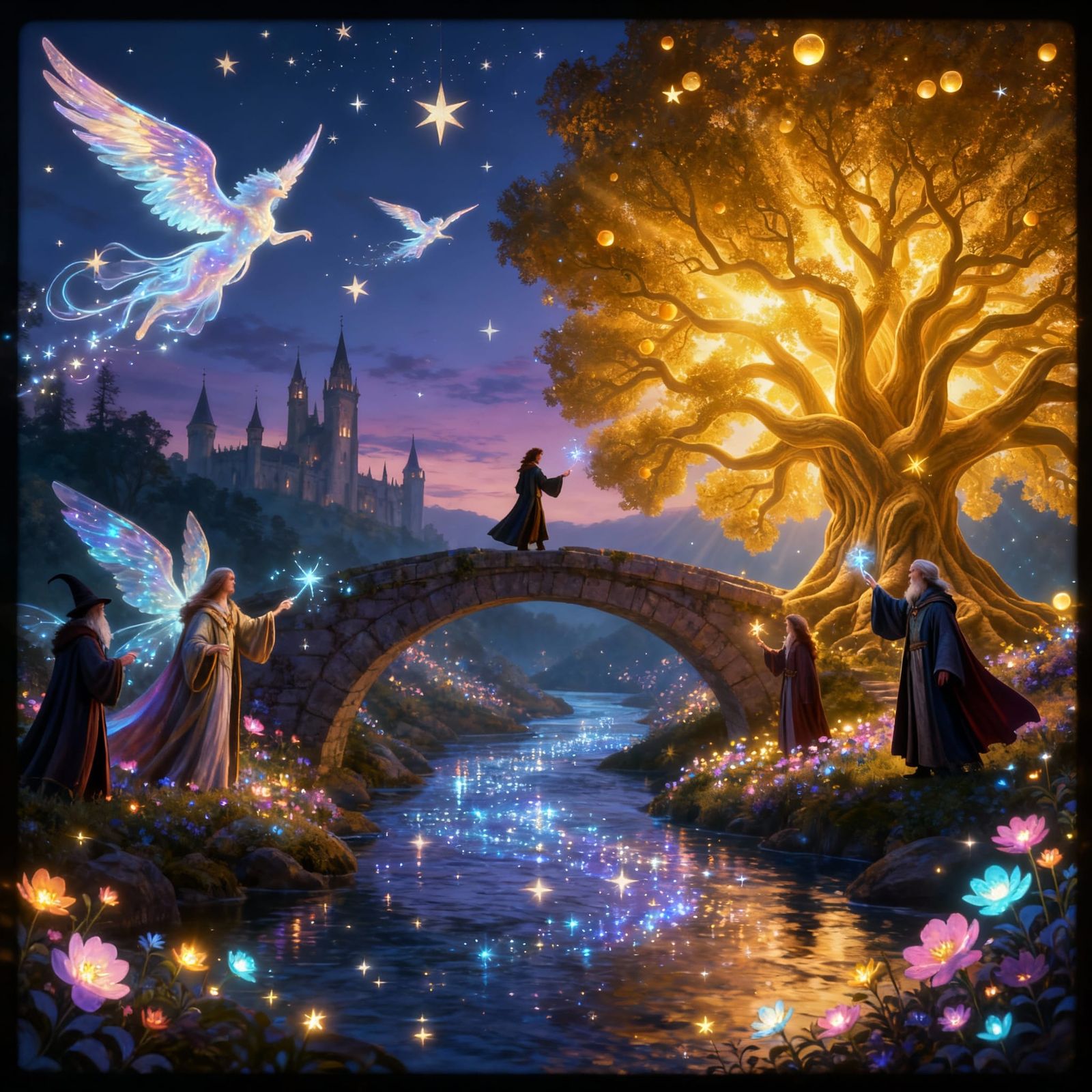 Magical Twilight Forest with Star-Winged Creatures