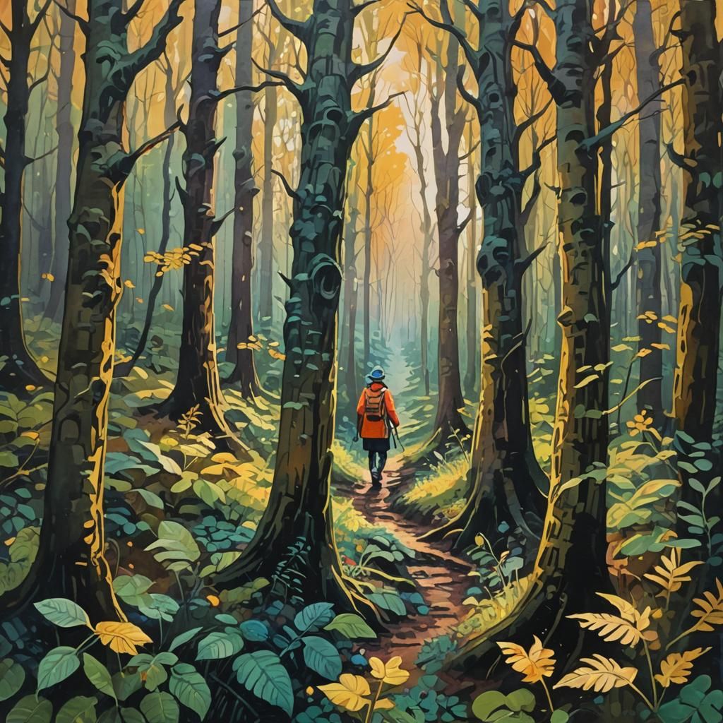 Whimsical Ghost in Mystical Forest: Gouache Impression
