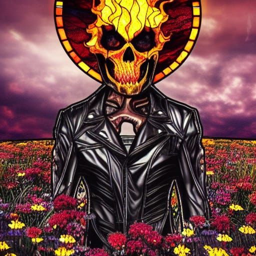 Ghost Rider Kneeling in Stained Glass Art