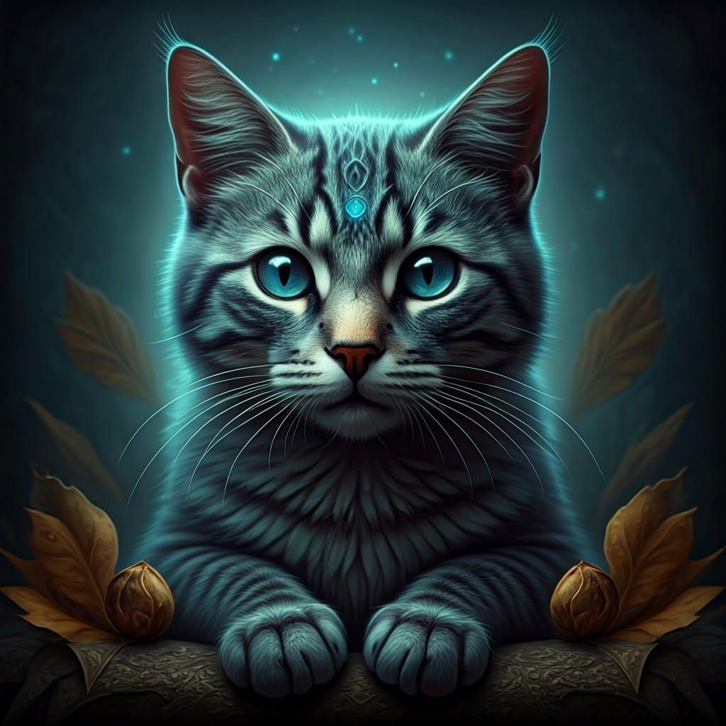 Mystical Feline in Eerie, Hyper-Realistic Style