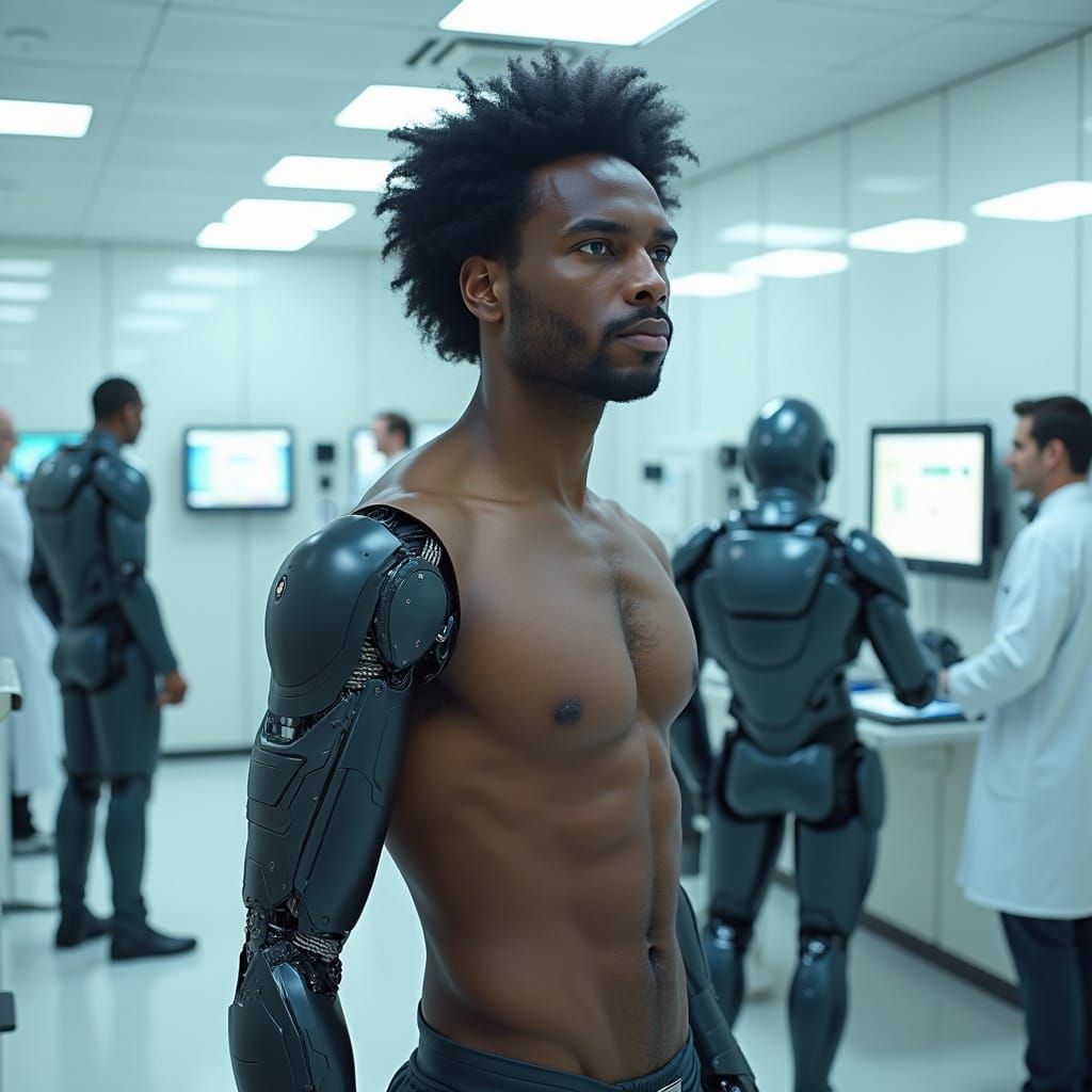 Cybernetic Man in High-Tech Lab Portrait