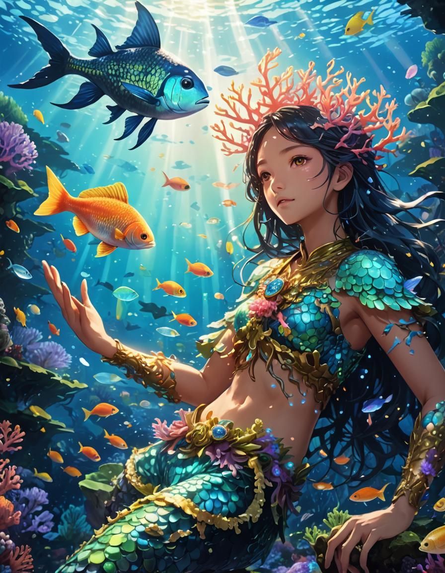 Neon Coral Reef: Vibrant Manga Anime Artwork