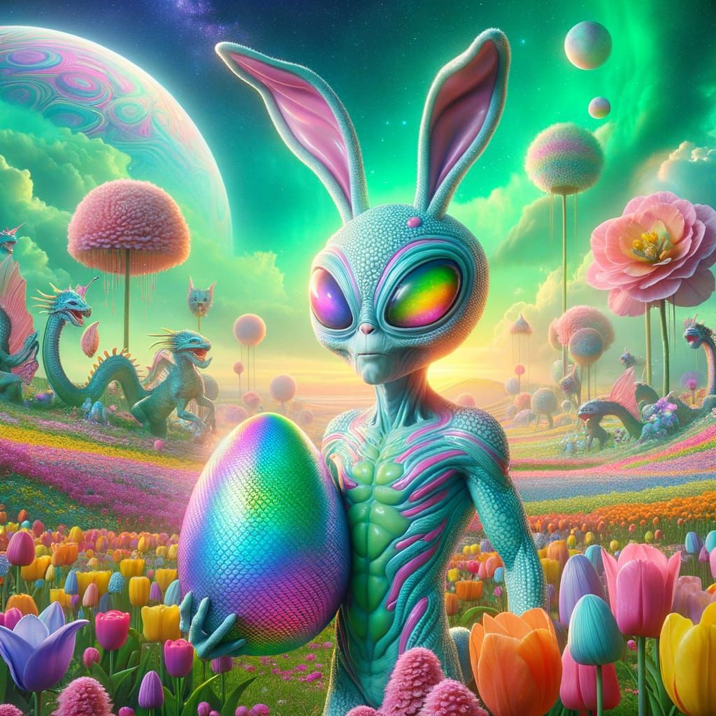 Vibrant Alien Rabbit in Pastel Wonderland