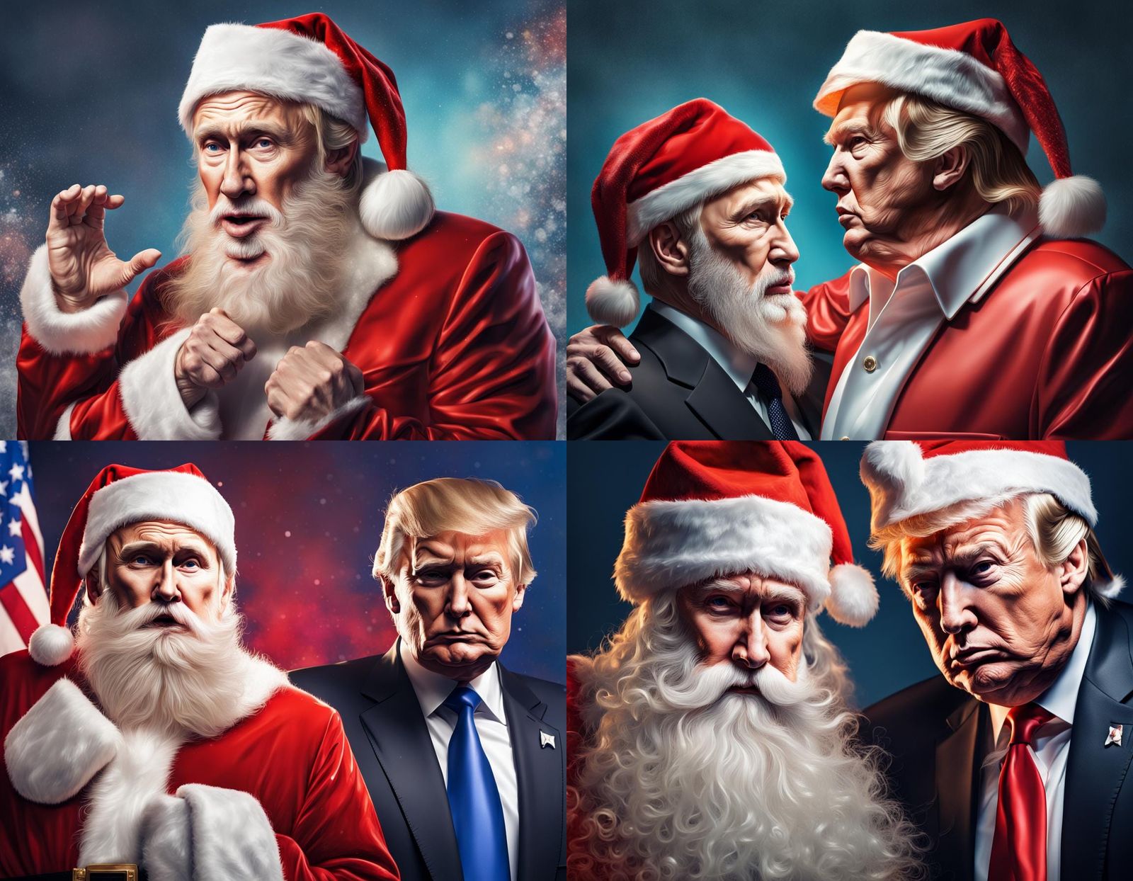 Putin and Trump as Santa, Photorealistic Art