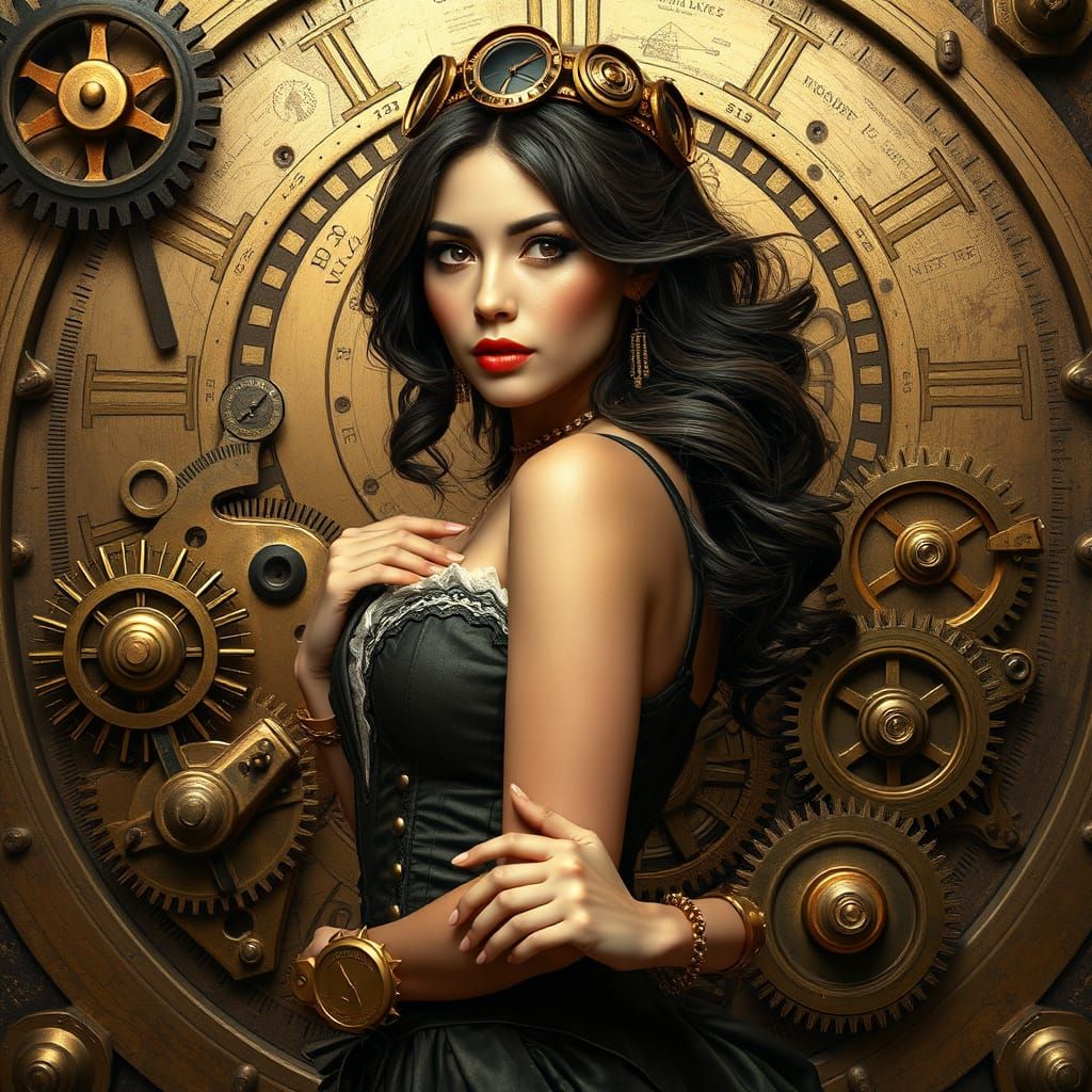 Steampunk Woman with Brass Gears and Clockwork