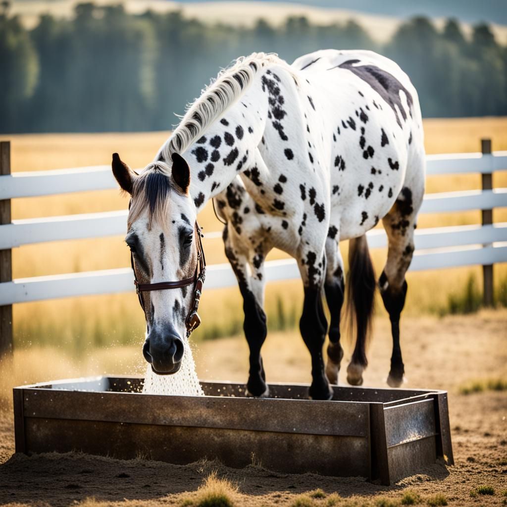 Appaloosa Horse Drinking Water in Field