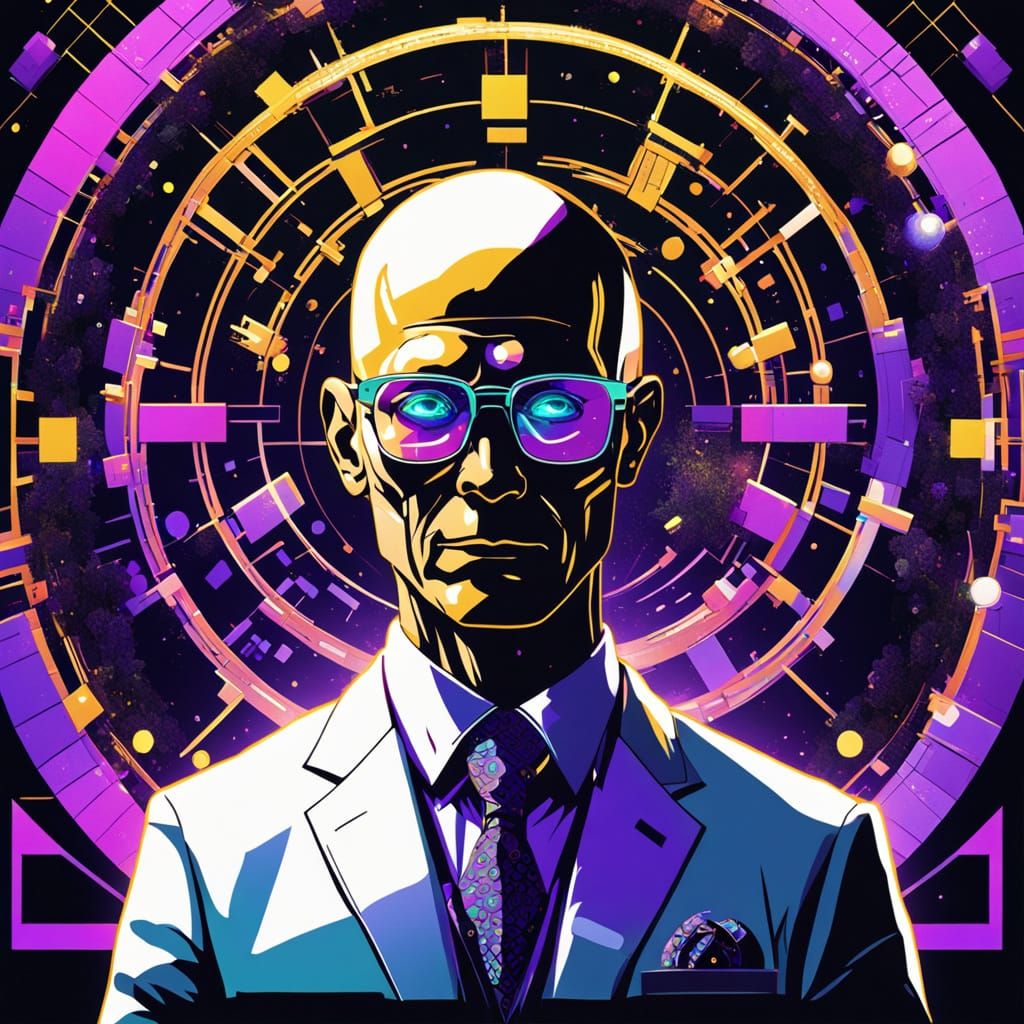 Faceless Man in White Suit with Neon Lighting